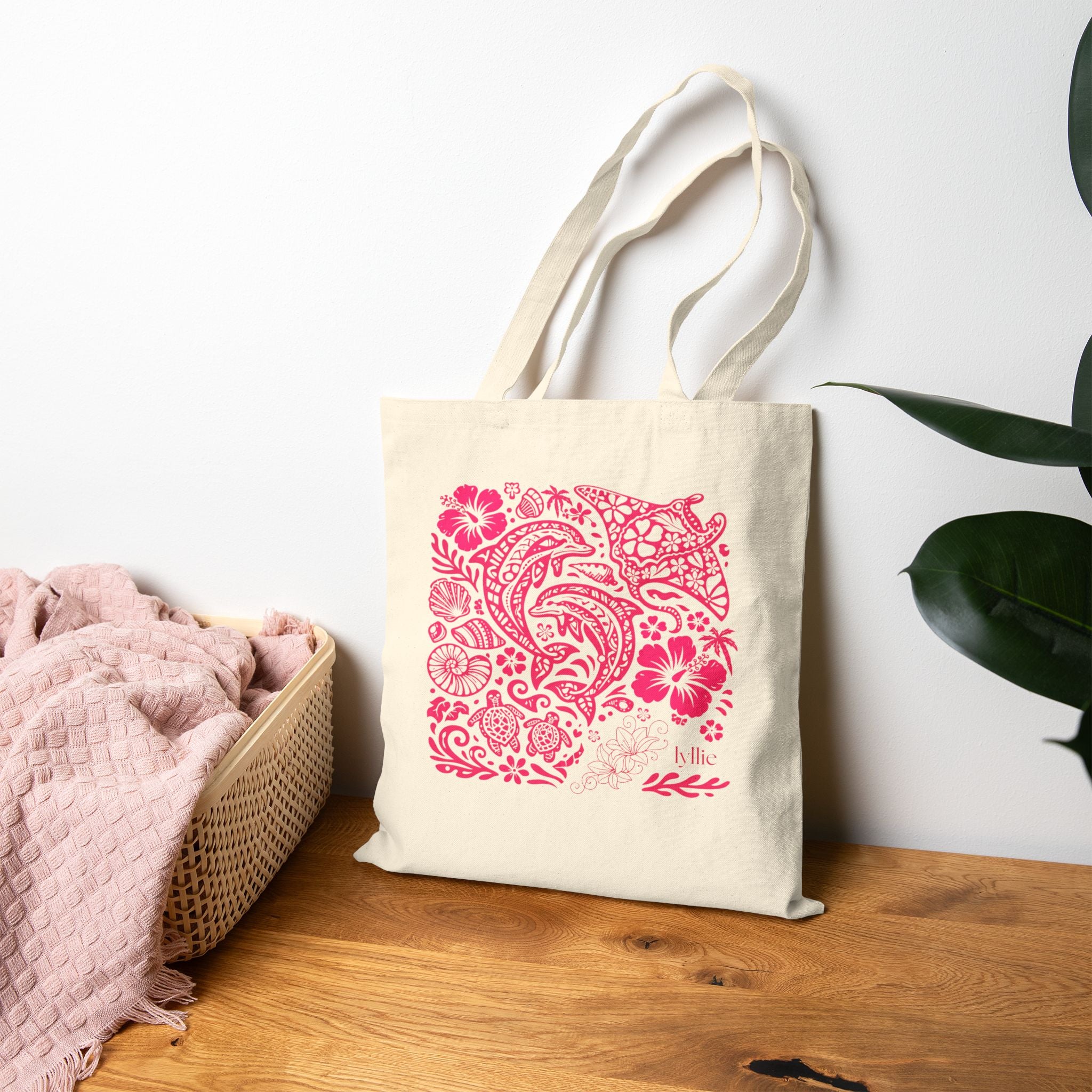 floral ocean tote bag